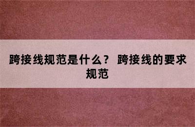 跨接线规范是什么？ 跨接线的要求规范